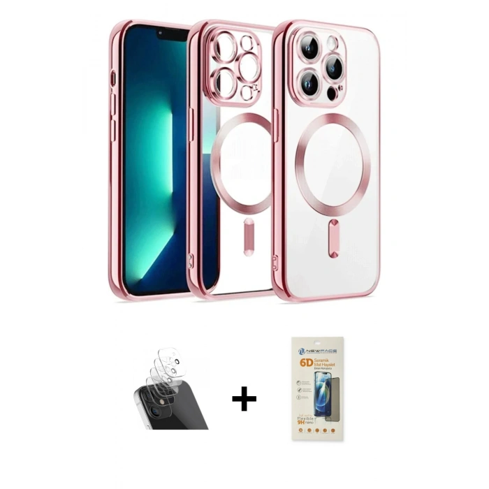 MARSİLYAN™- iPhone 12 Pro Kılıf Nova Işık Özel Seri - Siyah 6D Mat Seramik Hayalet Nano Ekran Koruyucu + Şeffaf Kamera Lens Koruma Cam