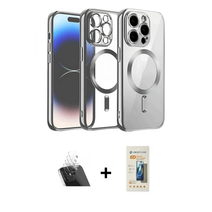 MARSİLYAN™- iPhone 12 Pro Kılıf Nova Işık Özel Seri - Siyah 6D Mat Seramik Hayalet Nano Ekran Koruyucu + Şeffaf Kamera Lens Koruma Cam