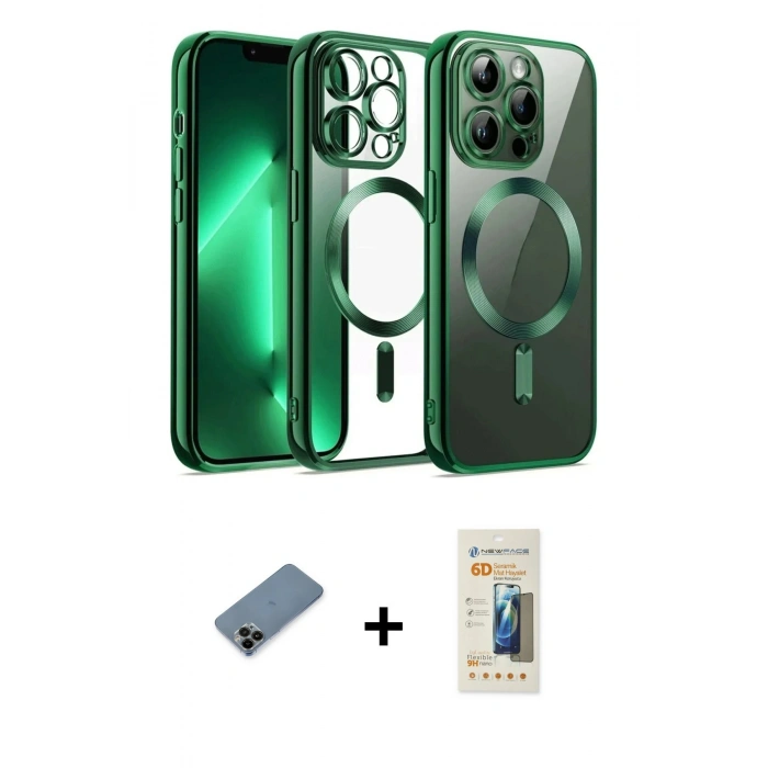 MARSİLYAN™- iPhone 12 Pro Kılıf Nova Işık Özel Seri - Siyah 6D Mat Seramik Hayalet Nano Ekran Koruyucu + Shine Kamera Lens Koruma Cam - SH
