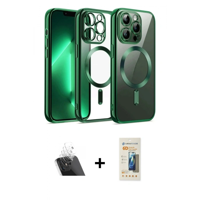MARSİLYAN™- iPhone 12 Pro Kılıf Nova Işık Özel Seri - Siyah 6D Mat Seramik Hayalet Nano Ekran Koruyucu + Şeffaf Kamera Lens Koruma Cam
