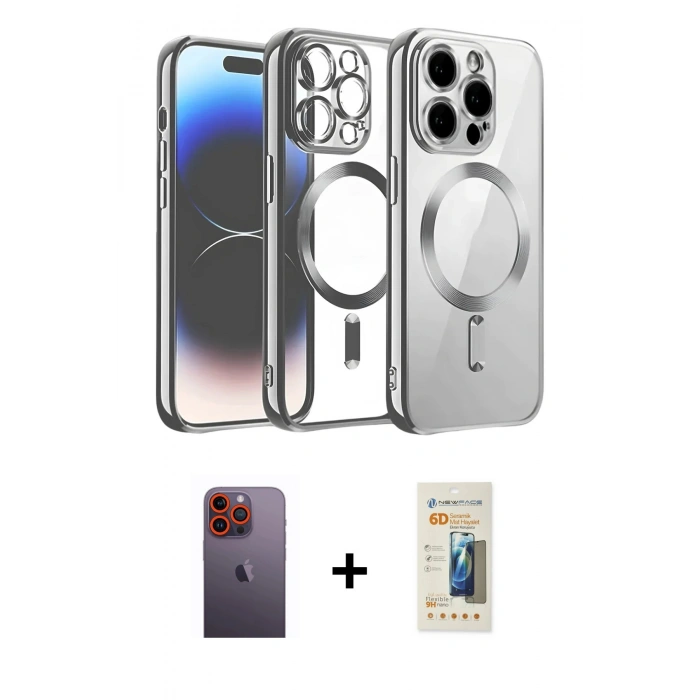 MARSİLYAN™- iPhone 12 Pro Kılıf Nova Işık Özel Seri - Siyah 6D Mat Seramik Hayalet Nano Ekran Koruyucu + Neon Fosforlu Kamera Lens - TU