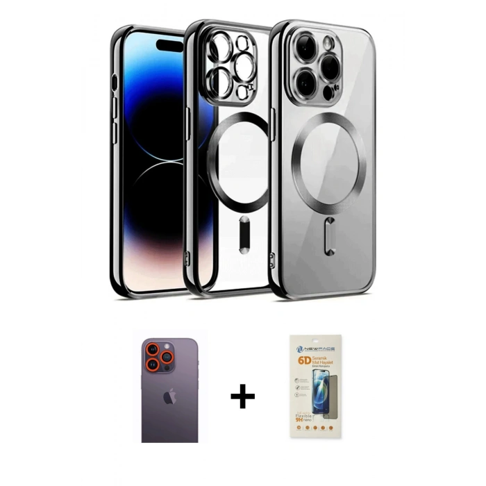 MARSİLYAN™- iPhone 12 Pro Kılıf Nova Işık Özel Seri - Siyah 6D Mat Seramik Hayalet Nano Ekran Koruyucu + Neon Fosforlu Kamera Lens - TU