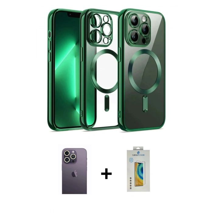 MARSİLYAN™- iPhone 12 Pro Kılıf Nova Işık Özel Seri - Siyah Polymer Nano Ekran Koruyucu + Neon Fosforlu Kamera Lens - BZ