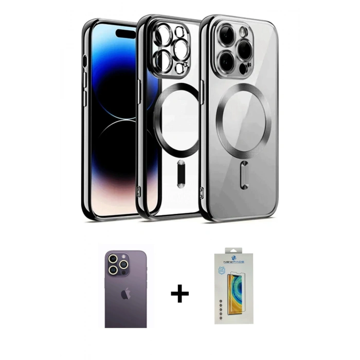 MARSİLYAN™- iPhone 12 Pro Kılıf Nova Işık Özel Seri - Siyah Polymer Nano Ekran Koruyucu + Neon Fosforlu Kamera Lens - BZ