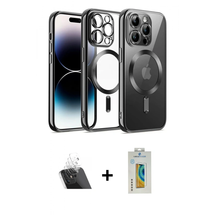 MARSİLYAN™- iPhone 12 Pro Kılıf Nova Işık Özel Seri - Siyah Polymer Nano Ekran Koruyucu + Kamera Lens Koruma Cam - SF