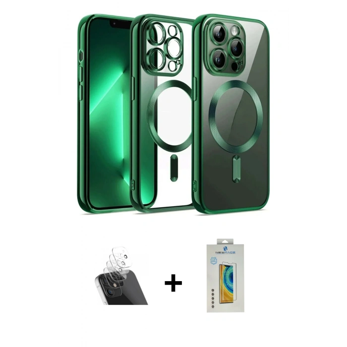 MARSİLYAN™- iPhone 12 Pro Kılıf Nova Işık Özel Seri - Siyah Polymer Nano Ekran Koruyucu + Kamera Lens Koruma Cam - SF