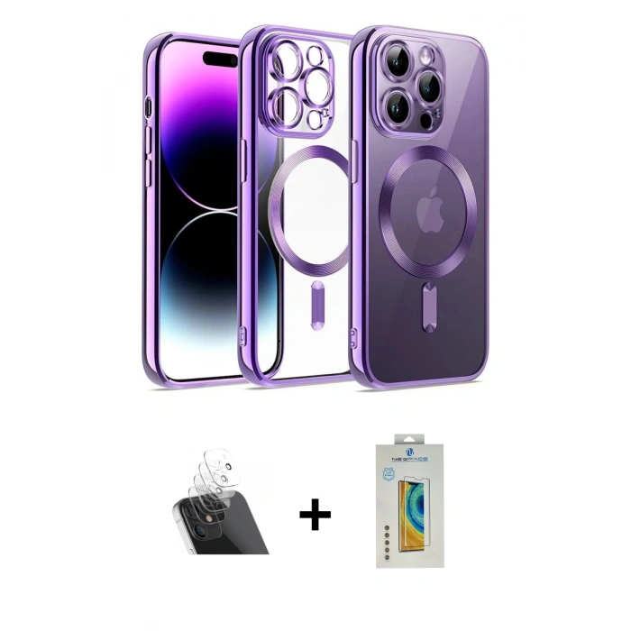 MARSİLYAN™- iPhone 12 Pro Kılıf Nova Işık Özel Seri - Siyah Polymer Nano Ekran Koruyucu + Kamera Lens Koruma Cam - SF