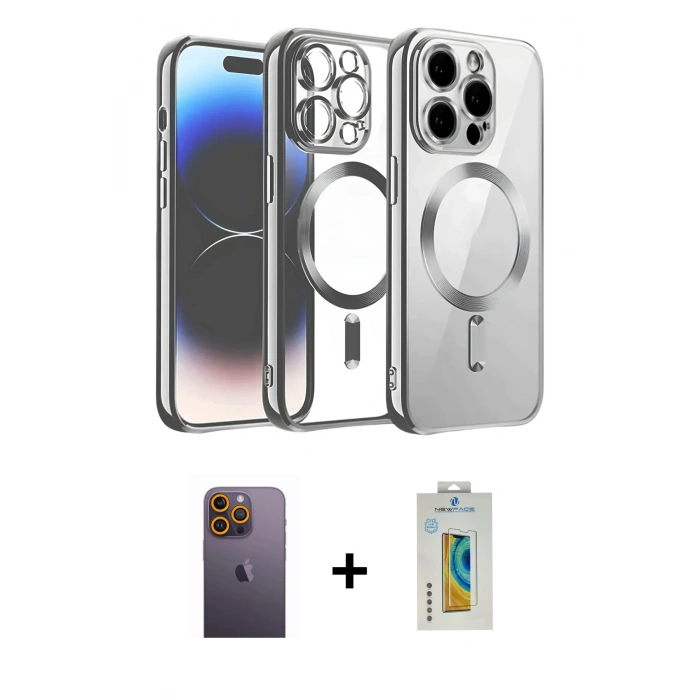 MARSİLYAN™- iPhone 12 Pro Kılıf Nova Işık Özel Seri - Siyah Polymer Nano Ekran Koruyucu + Neon Fosforlu Kamera Lens - SI