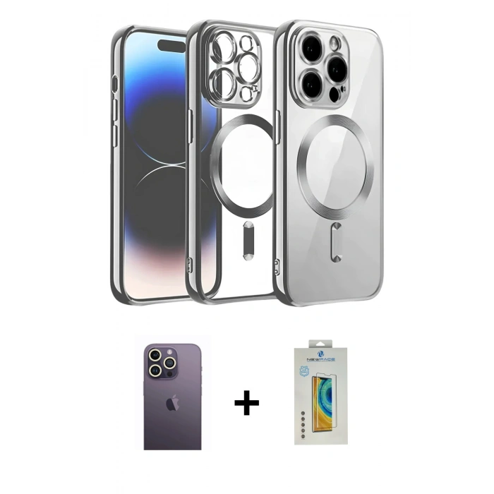 MARSİLYAN™- iPhone 12 Pro Kılıf Nova Işık Özel Seri - Siyah Polymer Nano Ekran Koruyucu + Neon Fosforlu Kamera Lens - BZ