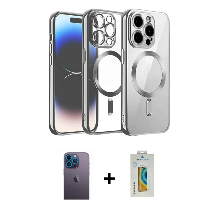 MARSİLYAN™- iPhone 12 Pro Kılıf Nova Işık Özel Seri - Siyah Polymer Nano Ekran Koruyucu + Neon Fosforlu Kamera Lens - MI