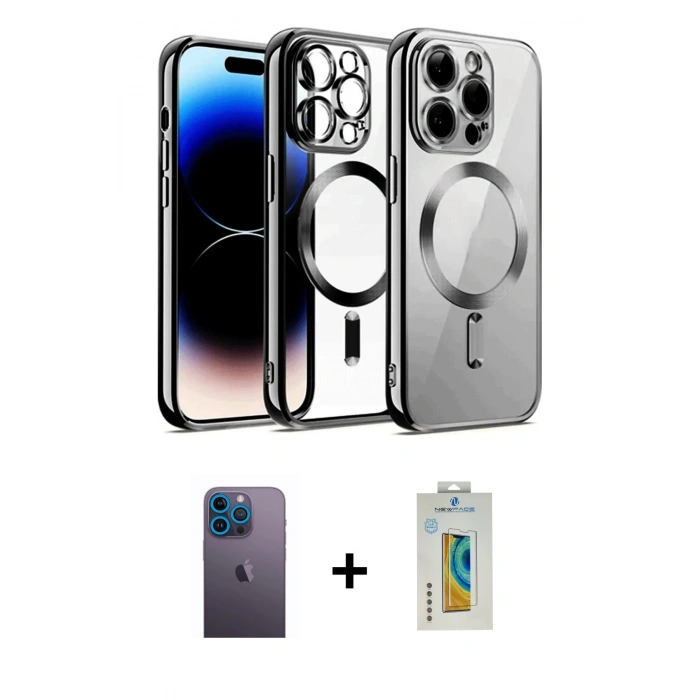 MARSİLYAN™- iPhone 12 Pro Kılıf Nova Işık Özel Seri - Siyah Polymer Nano Ekran Koruyucu + Neon Fosforlu Kamera Lens - MI
