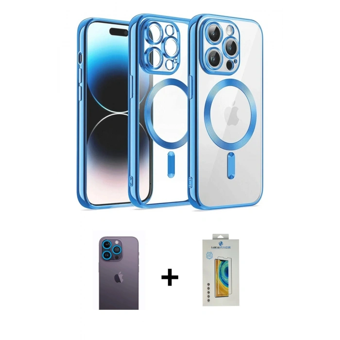MARSİLYAN™- iPhone 12 Pro Kılıf Nova Işık Özel Seri - Siyah Polymer Nano Ekran Koruyucu + Neon Fosforlu Kamera Lens - MI