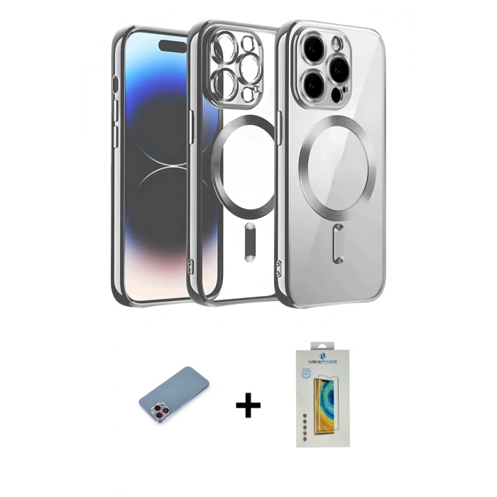 MARSİLYAN™- iPhone 12 Pro Kılıf Nova Işık Özel Seri - Siyah Polymer Nano Ekran Koruyucu + Shine Kamera Lens Koruma Cam - PE
