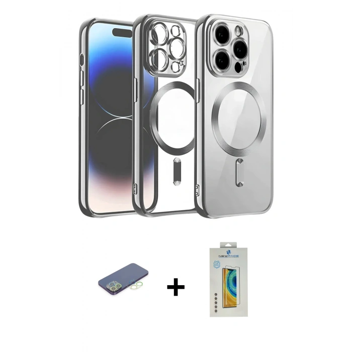 MARSİLYAN™- iPhone 12 Pro Kılıf Nova Işık Özel Seri - Siyah Polymer Nano Ekran Koruyucu + Renkli Kamera Lens Koruma Cam - YL
