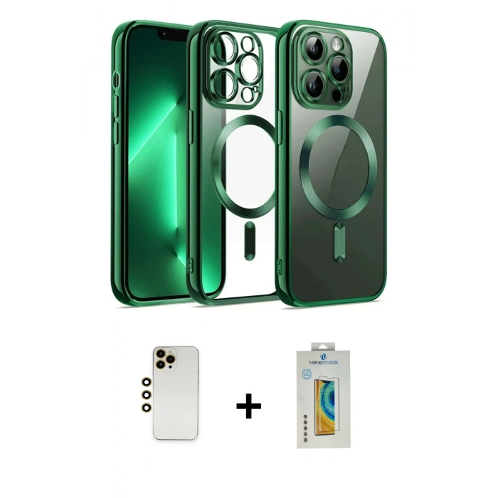 MARSİLYAN™- iPhone 12 Pro Kılıf Nova Işık Özel Seri - Siyah Polymer Nano Ekran Koruyucu + Shine Kamera Lens - GD