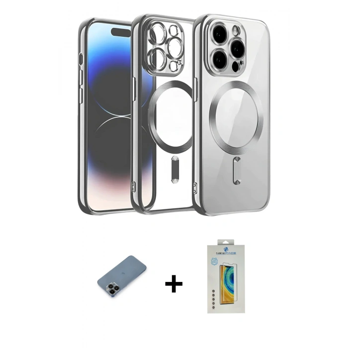 MARSİLYAN™- iPhone 12 Pro Kılıf Nova Işık Özel Seri - Siyah Polymer Nano Ekran Koruyucu + Shine Kamera Lens Koruma Cam - SH