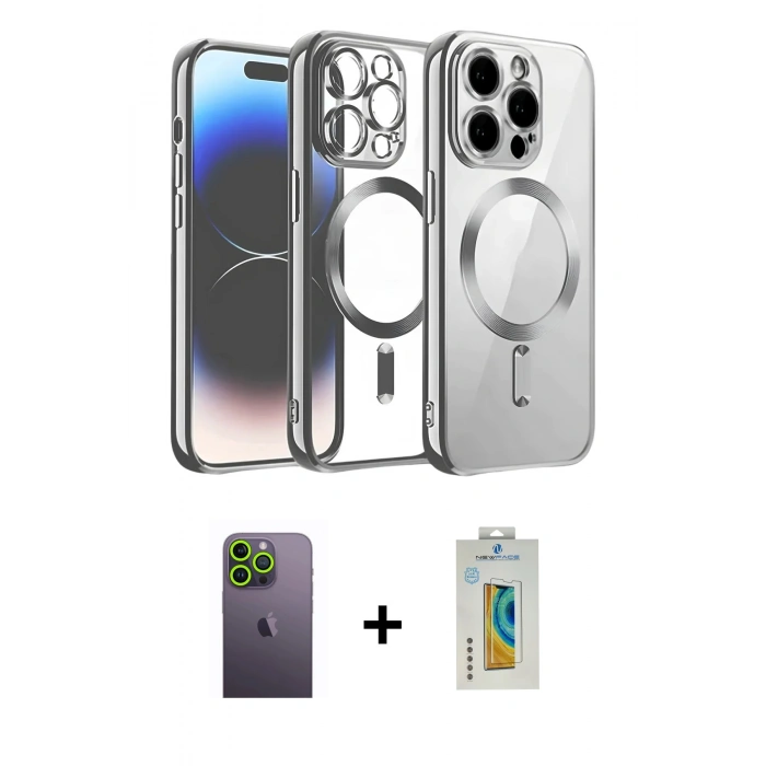 MARSİLYAN™- iPhone 12 Pro Kılıf Nova Işık Özel Seri - Siyah Polymer Nano Ekran Koruyucu + Neon Fosforlu Kamera Lens - YL