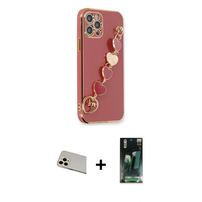 MARSİLYAN™- iPhone 12 Pro Kılıf Nova Işık Prime - Şeffaf 360 Full Body Arka Koruyucu + Rainbow Kamera Lens Koruma Cam - GD