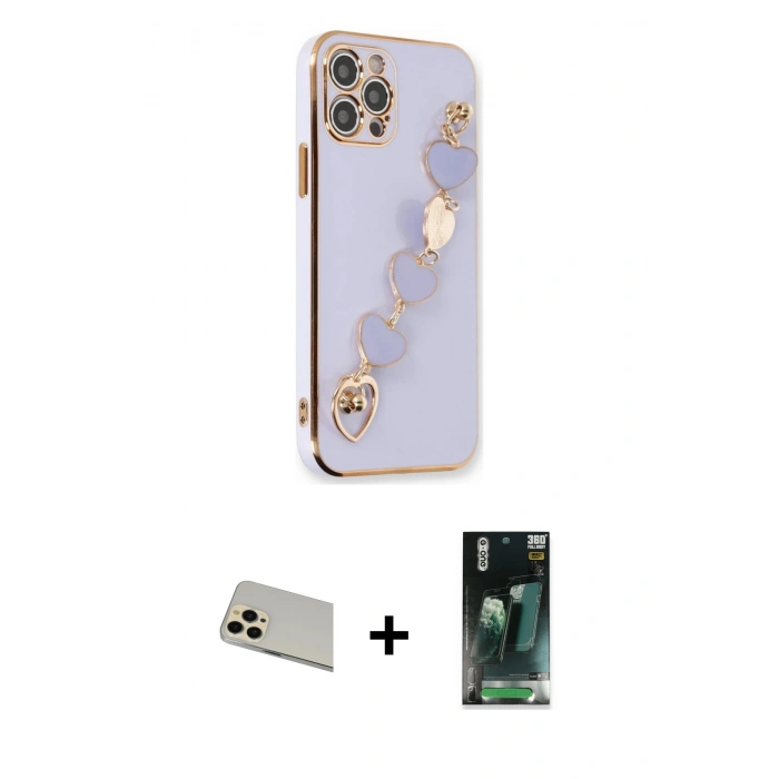 MARSİLYAN™- iPhone 12 Pro Kılıf Nova Işık Prime - Şeffaf 360 Full Body Arka Koruyucu + Rainbow Kamera Lens Koruma Cam - GD