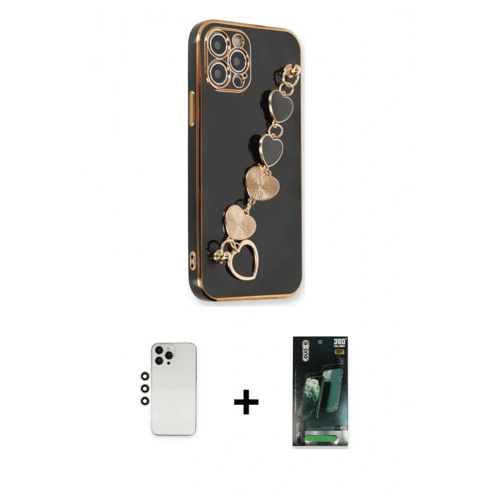 MARSİLYAN™- iPhone 12 Pro Kılıf Nova Işık Prime - Şeffaf 360 Full Body Arka Koruyucu + Shine Kamera Lens - GS