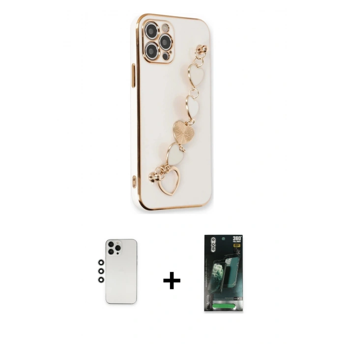 MARSİLYAN™- iPhone 12 Pro Kılıf Nova Işık Prime - Şeffaf 360 Full Body Arka Koruyucu + Shine Kamera Lens - GS