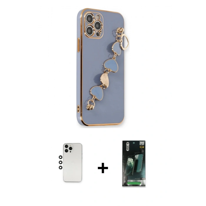 MARSİLYAN™- iPhone 12 Pro Kılıf Nova Işık Prime - Şeffaf 360 Full Body Arka Koruyucu + Shine Kamera Lens - GS