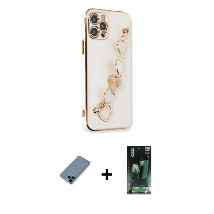 MARSİLYAN™- iPhone 12 Pro Kılıf Nova Işık Prime - Şeffaf 360 Full Body Arka Koruyucu + Metal Kamera Lens Koruma Cam - MI