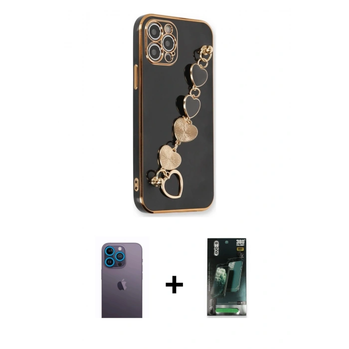MARSİLYAN™- iPhone 12 Pro Kılıf Nova Işık Prime - Şeffaf 360 Full Body Arka Koruyucu + Neon Fosforlu Kamera Lens - MI