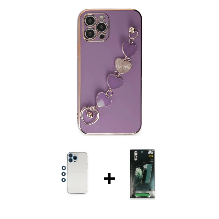 MARSİLYAN™- iPhone 12 Pro Kılıf Nova Işık Prime - Şeffaf 360 Full Body Arka Koruyucu + Shine Kamera Lens - MI