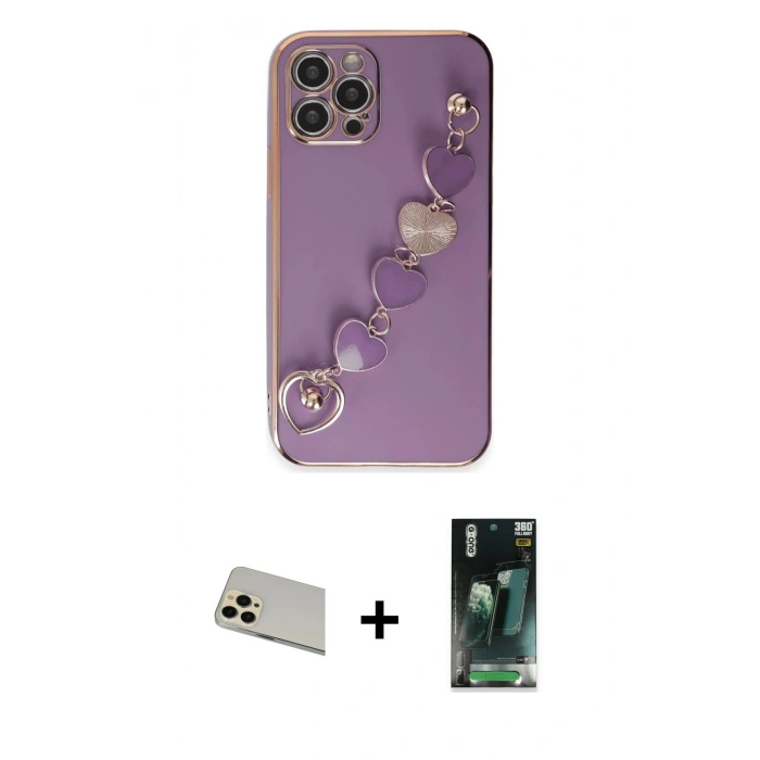 MARSİLYAN™- iPhone 12 Pro Kılıf Nova Işık Prime - Şeffaf 360 Full Body Arka Koruyucu + Rainbow Kamera Lens Koruma Cam - GD