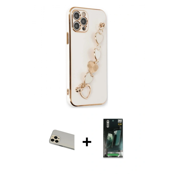 MARSİLYAN™- iPhone 12 Pro Kılıf Nova Işık Prime - Şeffaf 360 Full Body Arka Koruyucu + Rainbow Kamera Lens Koruma Cam - GD