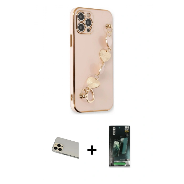 MARSİLYAN™- iPhone 12 Pro Kılıf Nova Işık Prime - Şeffaf 360 Full Body Arka Koruyucu + Rainbow Kamera Lens Koruma Cam - GD