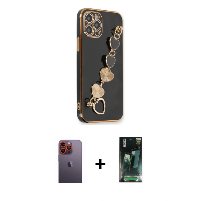 MARSİLYAN™- iPhone 12 Pro Kılıf Nova Işık Prime - Şeffaf 360 Full Body Arka Koruyucu + Neon Fosforlu Kamera Lens - TU