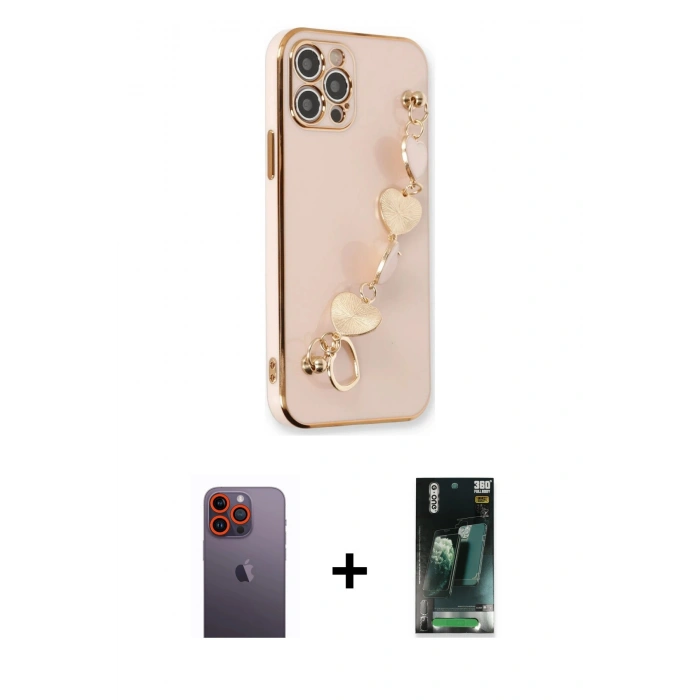MARSİLYAN™- iPhone 12 Pro Kılıf Nova Işık Prime - Şeffaf 360 Full Body Arka Koruyucu + Neon Fosforlu Kamera Lens - TU