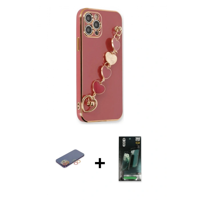 MARSİLYAN™- iPhone 12 Pro Kılıf Nova Işık Prime - Şeffaf 360 Full Body Arka Koruyucu + Renkli Kamera Lens Koruma Cam - TU