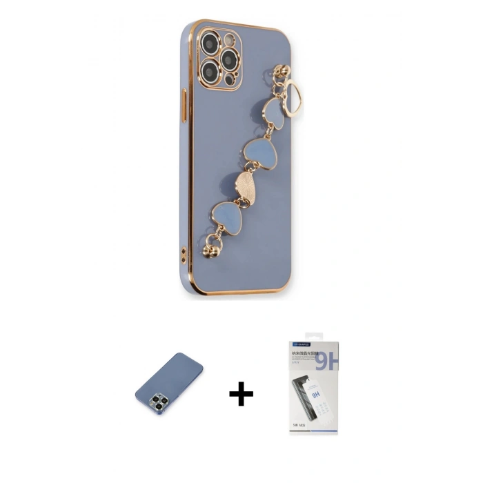 MARSİLYAN™- iPhone 12 Pro Kılıf Nova Işık Prime - Şeffaf Uv Polymer Nano Ekran Koruyucu + Açık Yeşil Metal Kamera Lens Koruma Cam