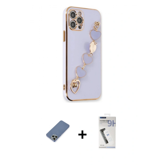 MARSİLYAN™- iPhone 12 Pro Kılıf Nova Işık Prime - Şeffaf Uv Polymer Nano Ekran Koruyucu + Açık Yeşil Metal Kamera Lens Koruma Cam