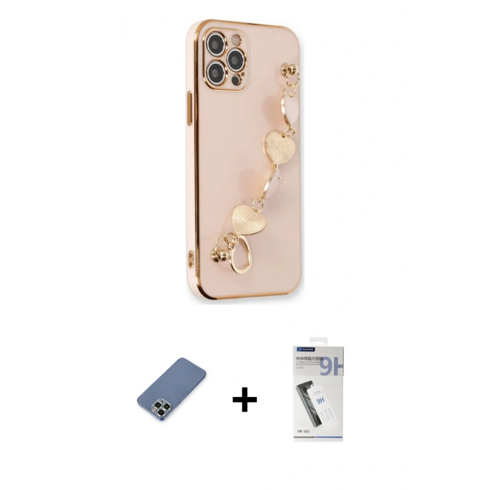 MARSİLYAN™- iPhone 12 Pro Kılıf Nova Işık Prime - Şeffaf Uv Polymer Nano Ekran Koruyucu + Açık Yeşil Metal Kamera Lens Koruma Cam