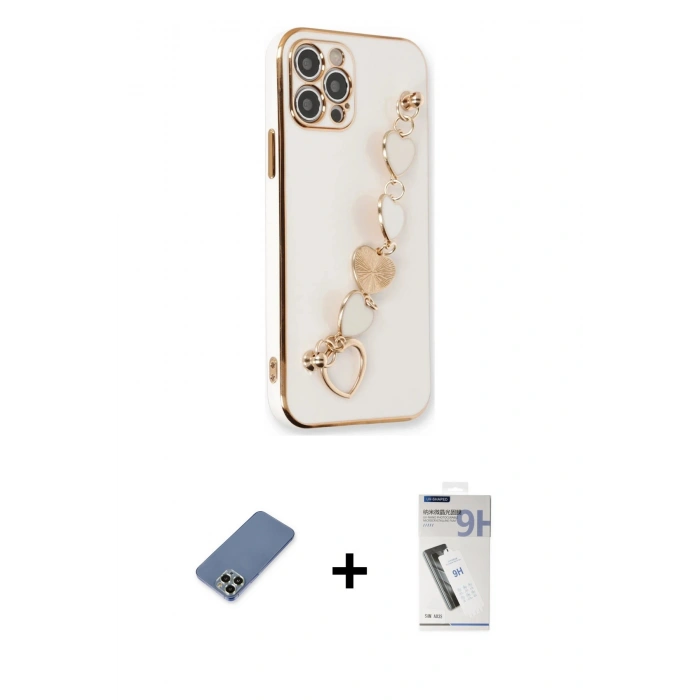 MARSİLYAN™- iPhone 12 Pro Kılıf Nova Işık Prime - Şeffaf Uv Polymer Nano Ekran Koruyucu + Açık Yeşil Metal Kamera Lens Koruma Cam