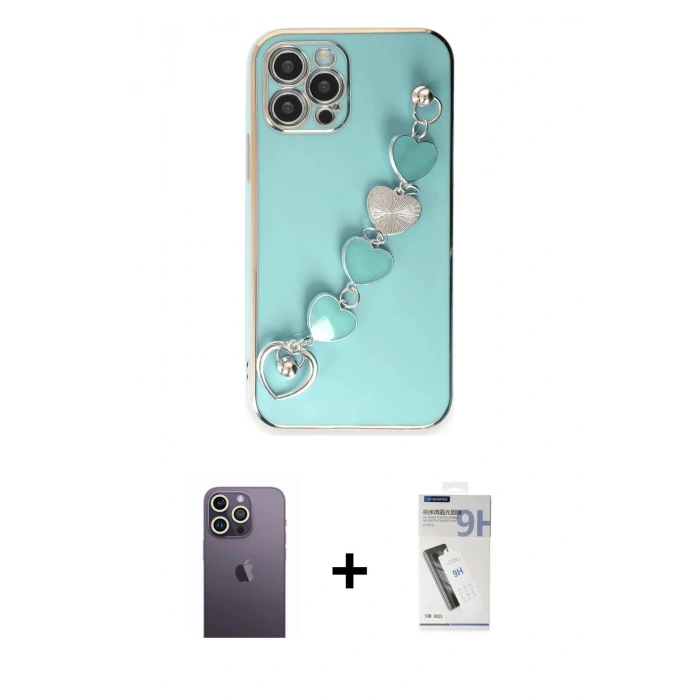 MARSİLYAN™- iPhone 12 Pro Kılıf Nova Işık Prime - Şeffaf Uv Polymer Nano Ekran Koruyucu + Beyaz Neon Fosforlu Kamera Lens