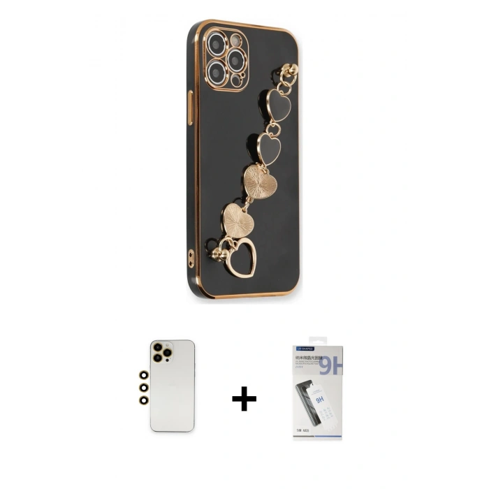 MARSİLYAN™- iPhone 12 Pro Kılıf Nova Işık Prime - Şeffaf Uv Polymer Nano Ekran Koruyucu + Shine Kamera Lens - GD