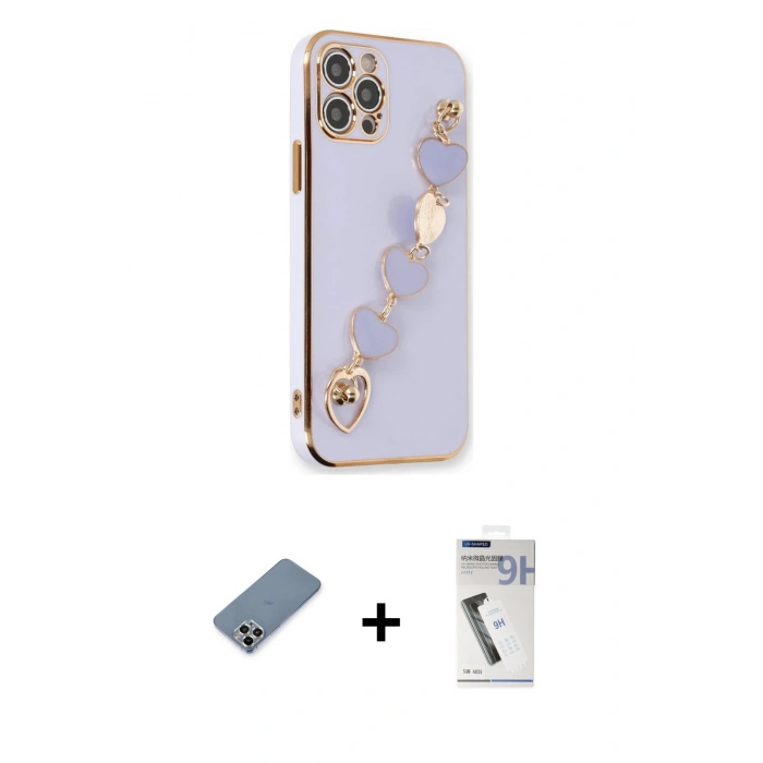 MARSİLYAN™- iPhone 12 Pro Kılıf Nova Işık Prime - Şeffaf Uv Polymer Nano Ekran Koruyucu + Metal Kamera Lens Koruma Cam - GS