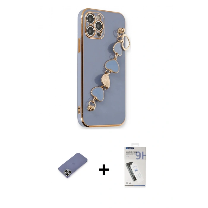 MARSİLYAN™- iPhone 12 Pro Kılıf Nova Işık Prime - Şeffaf Uv Polymer Nano Ekran Koruyucu + Metal Kamera Lens Koruma Cam - GD