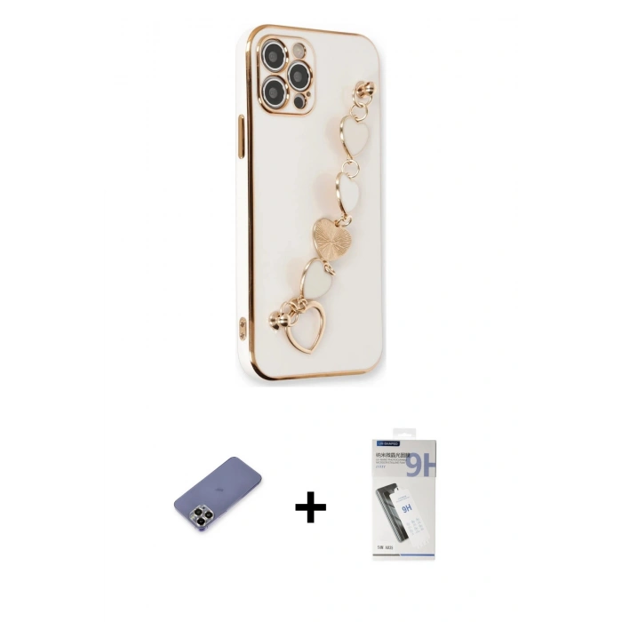 MARSİLYAN™- iPhone 12 Pro Kılıf Nova Işık Prime - Şeffaf Uv Polymer Nano Ekran Koruyucu + Metal Kamera Lens Koruma Cam - GD