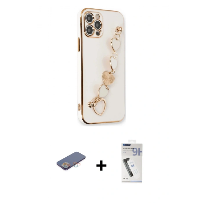 MARSİLYAN™- iPhone 12 Pro Kılıf Nova Işık Prime - Şeffaf Uv Polymer Nano Ekran Koruyucu + Renkli Kamera Lens Koruma Cam - PE