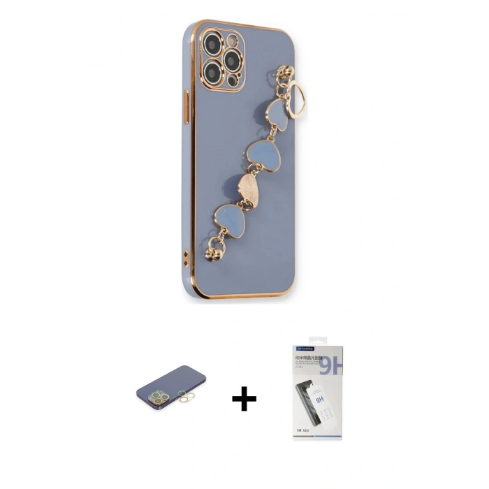 MARSİLYAN™- iPhone 12 Pro Kılıf Nova Işık Prime - Şeffaf Uv Polymer Nano Ekran Koruyucu + Renkli Kamera Lens Koruma Cam - SI