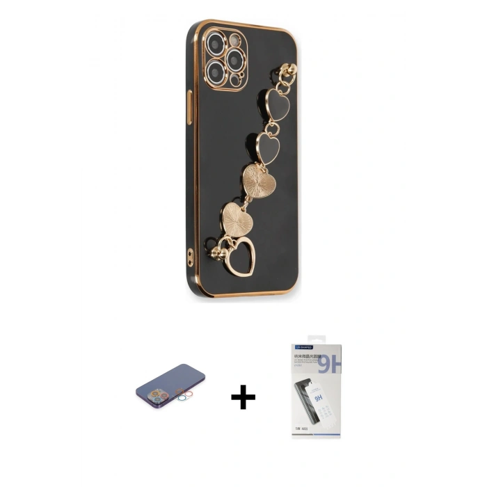 MARSİLYAN™- iPhone 12 Pro Kılıf Nova Işık Prime - Şeffaf Uv Polymer Nano Ekran Koruyucu + Renkli Kamera Lens Koruma Cam - PE