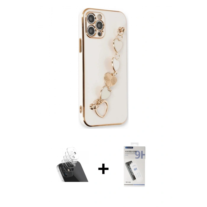 MARSİLYAN™- iPhone 12 Pro Kılıf Nova Işık Prime - Şeffaf Uv Polymer Nano Ekran Koruyucu + Şeffaf Kamera Lens Koruma Cam