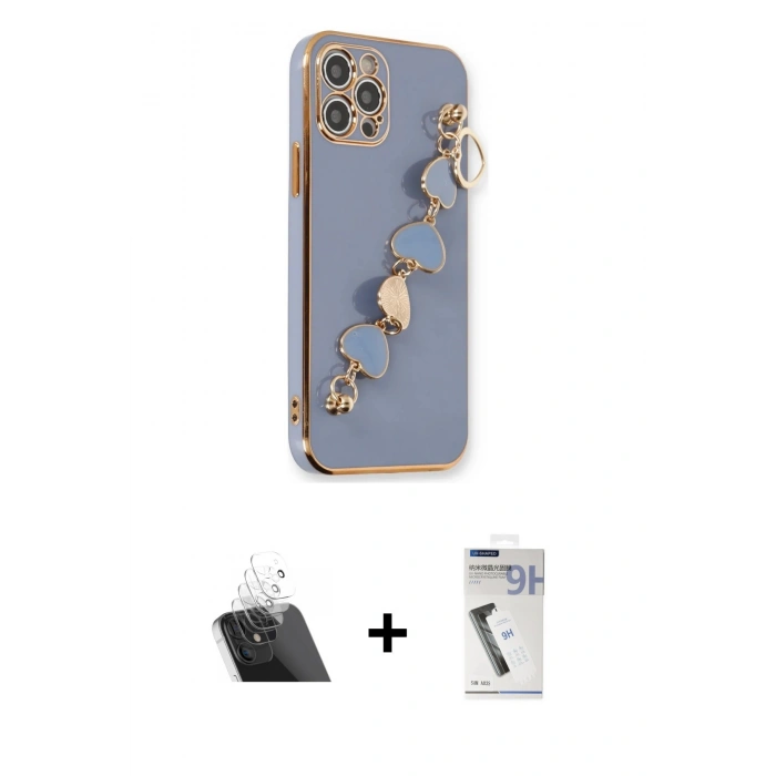 MARSİLYAN™- iPhone 12 Pro Kılıf Nova Işık Prime - Şeffaf Uv Polymer Nano Ekran Koruyucu + Şeffaf Kamera Lens Koruma Cam