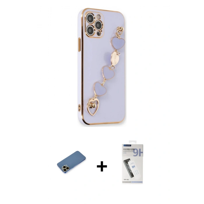 MARSİLYAN™- iPhone 12 Pro Kılıf Nova Işık Prime - Şeffaf Uv Polymer Nano Ekran Koruyucu + Shine Kamera Lens Koruma Cam - GD